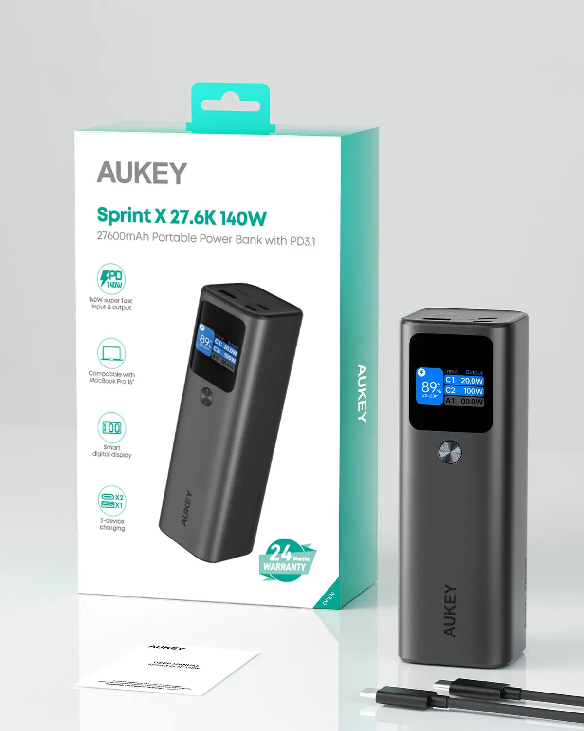 Aukey Sprint X 27.6K 140W 27,600mAh Portable Power Bank with PD3.1 (PB-Y45) V1089-LLTSN1044372