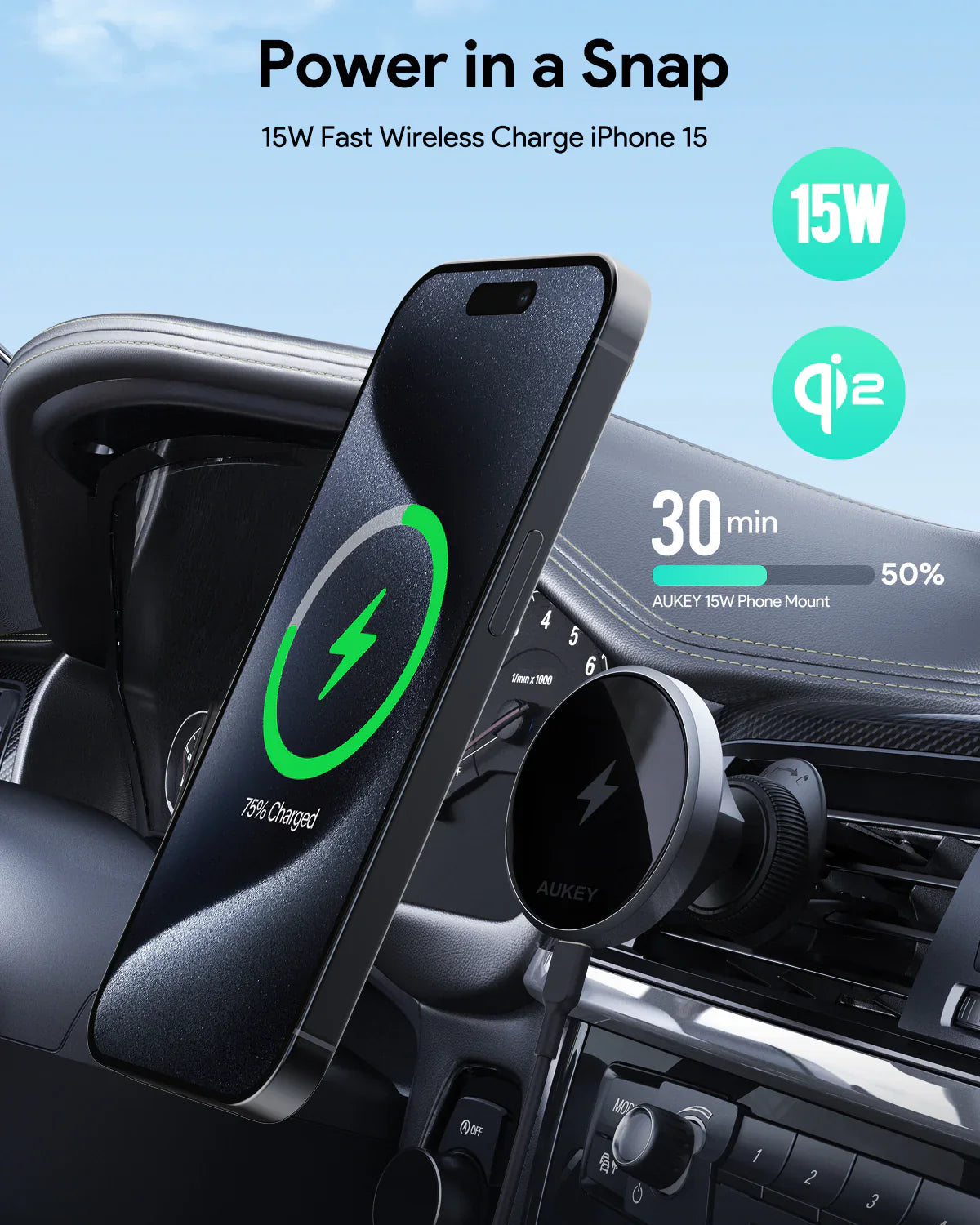 Aukey MagLink Dash Magnetic Fast Wireless Charging Phone Mount (HD-MC13) V1089-LLTSN1048332