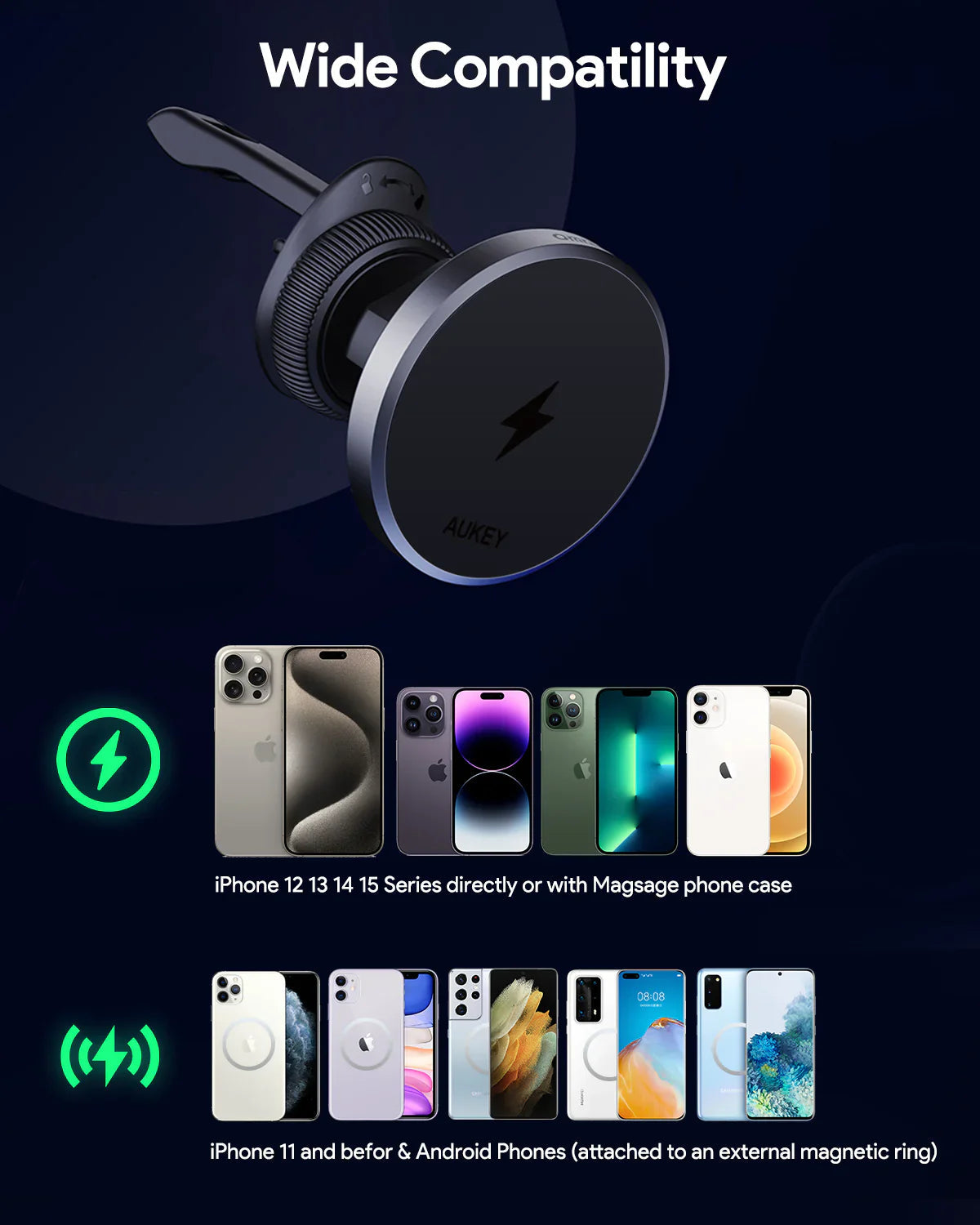 Aukey MagLink Dash Magnetic Fast Wireless Charging Phone Mount (HD-MC13) V1089-LLTSN1048332