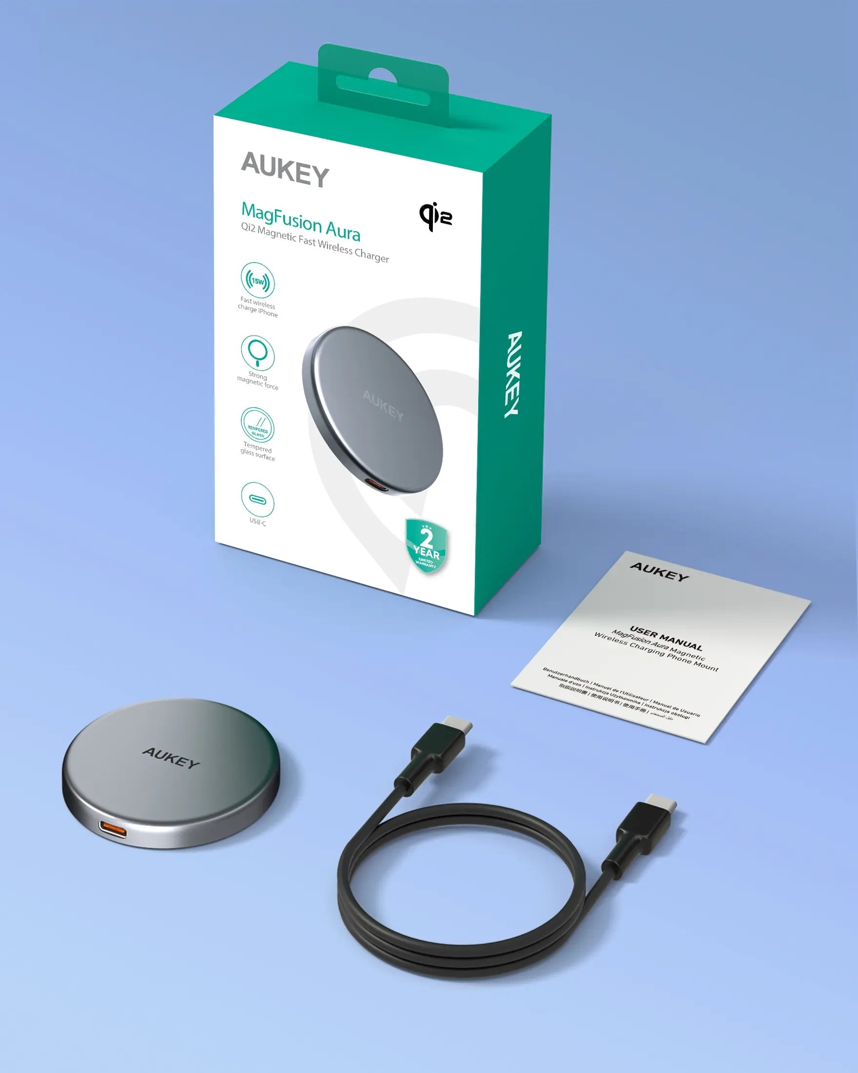 Aukey Magfusion Aura Qi2 Magnetic Fast Wireless Charger (LC-MC10) V1089-LLTSN1048333