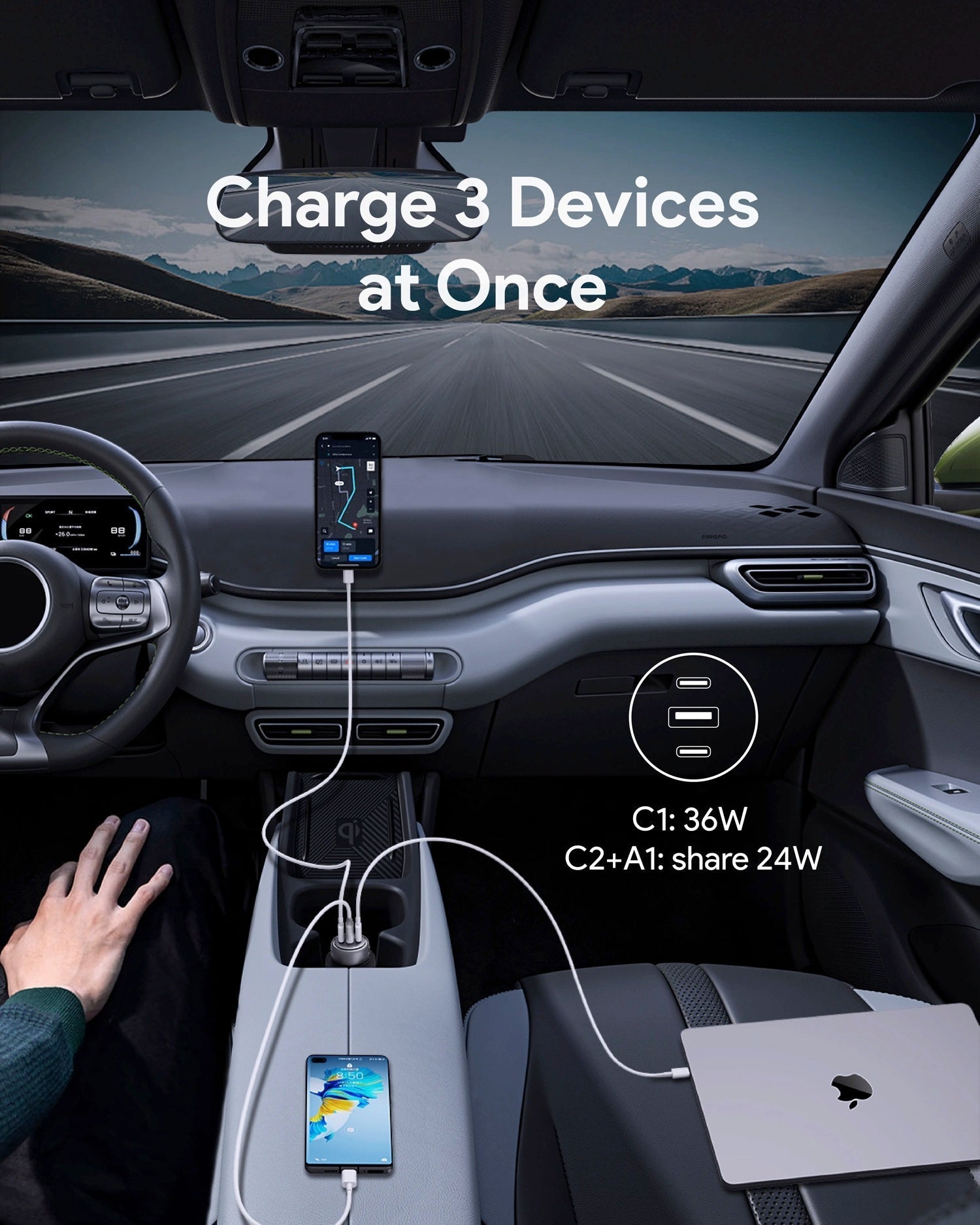 Aukey Pathfinder Mix 3 100W Fast Charging Car Charger 100W (CC-P3) V1089-LLTSN1053991