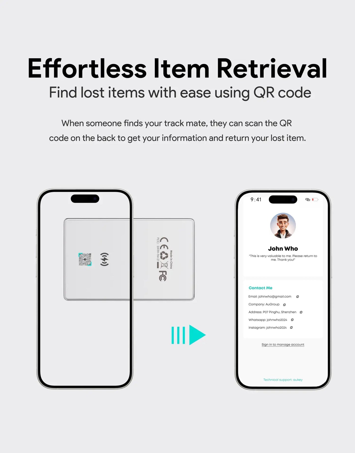 Aukey Track Mate 3 Smart Bluetooth Tracker (TM-21) V1089-LLTSN1054198