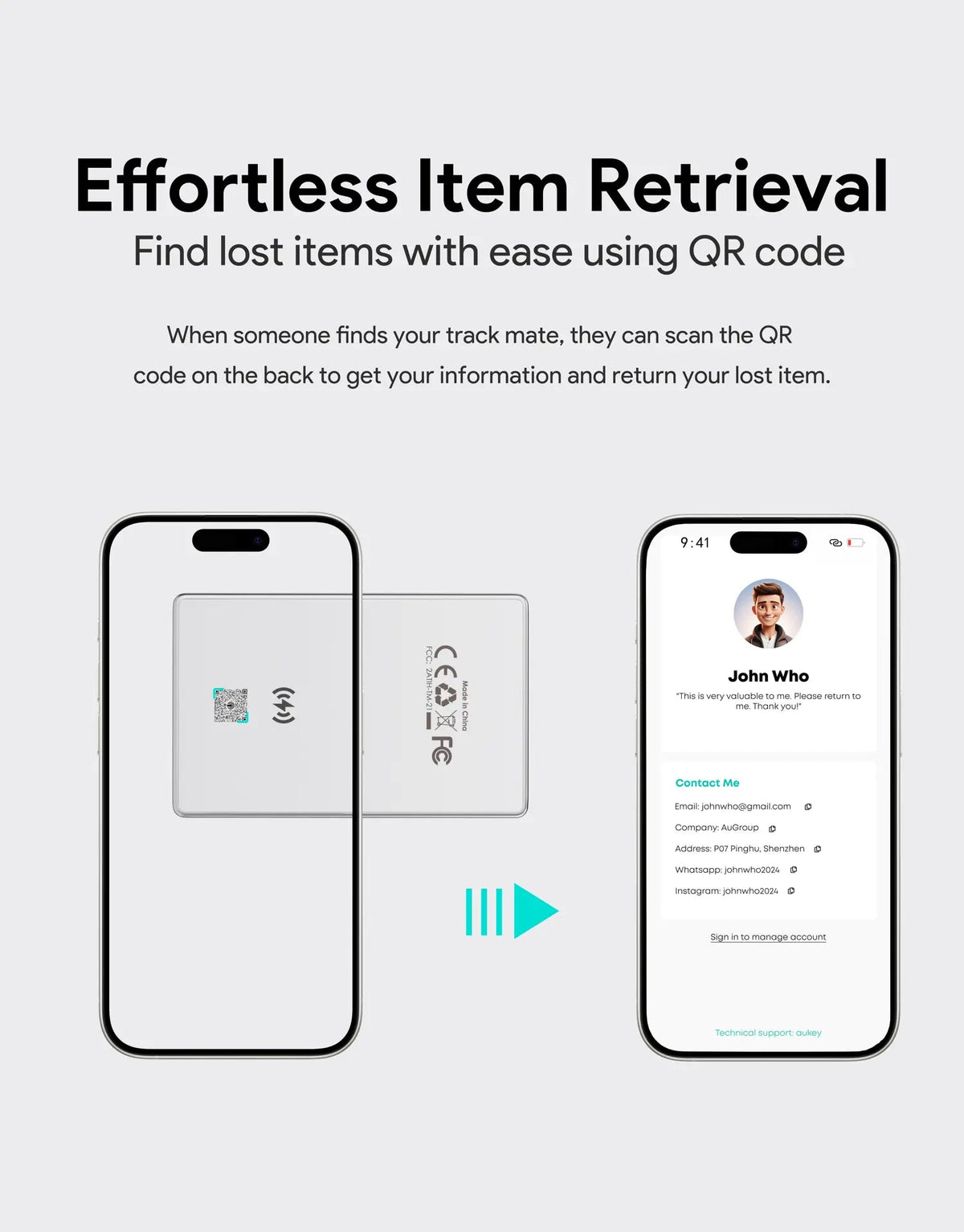 Aukey Track Mate 3 Smart Bluetooth Tracker (TM-21) V1089-LLTSN1054198
