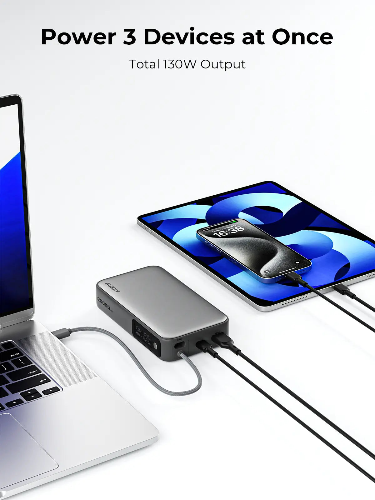 Aukey Spark Sling 20000 Compact Fast Charging Power Bank with Built-in USB-C Cable (PB-Y48) V1089-LLTSN1054705