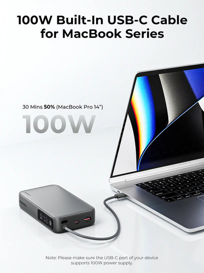 Aukey Spark Sling 20000 Compact Fast Charging Power Bank with Built-in USB-C Cable (PB-Y48) V1089-LLTSN1054705
