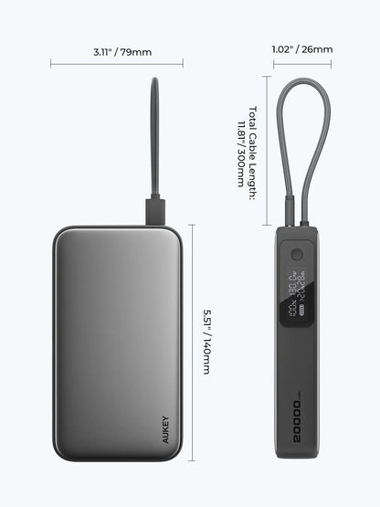 Aukey Spark Sling 20000 Compact Fast Charging Power Bank with Built-in USB-C Cable (PB-Y48) V1089-LLTSN1054705