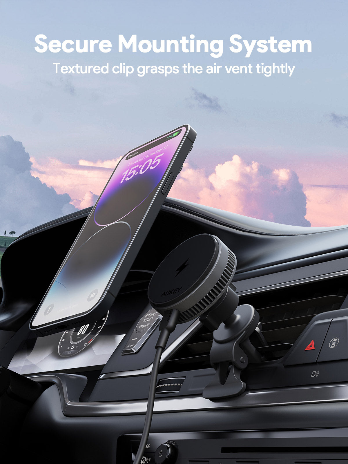 Aukey MagFusion Dash Pro Qi2 Magnetic Fast Wireless Charging Phone Mount with Active Cooling (HD-MC13A) V1089-LLTSN1055864