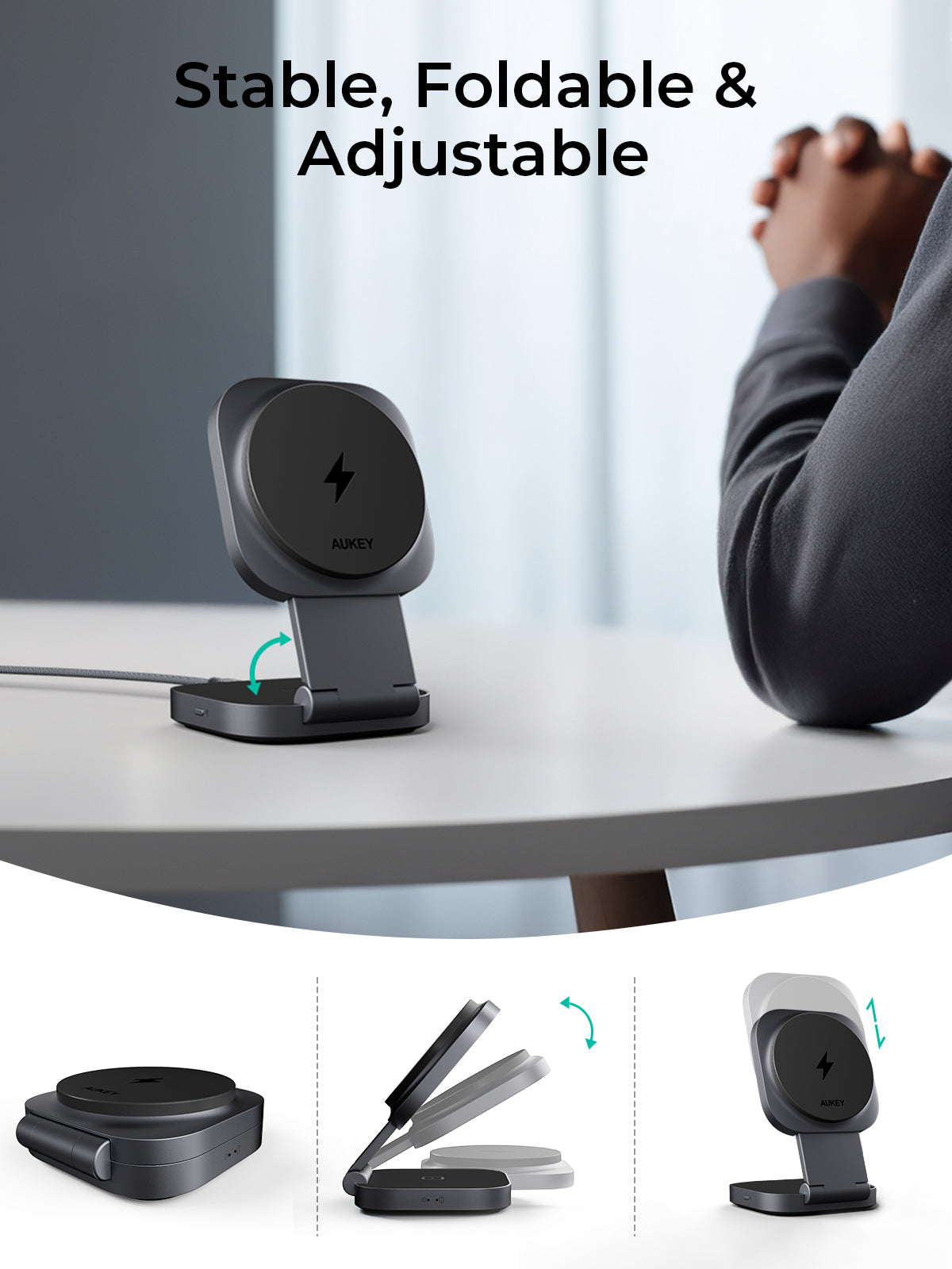 Aukey MagFusion L Qi2 Foldable 2 In 1 Magnetic Wireless Charger (LC-MC211) V1089-LLTSN1059590