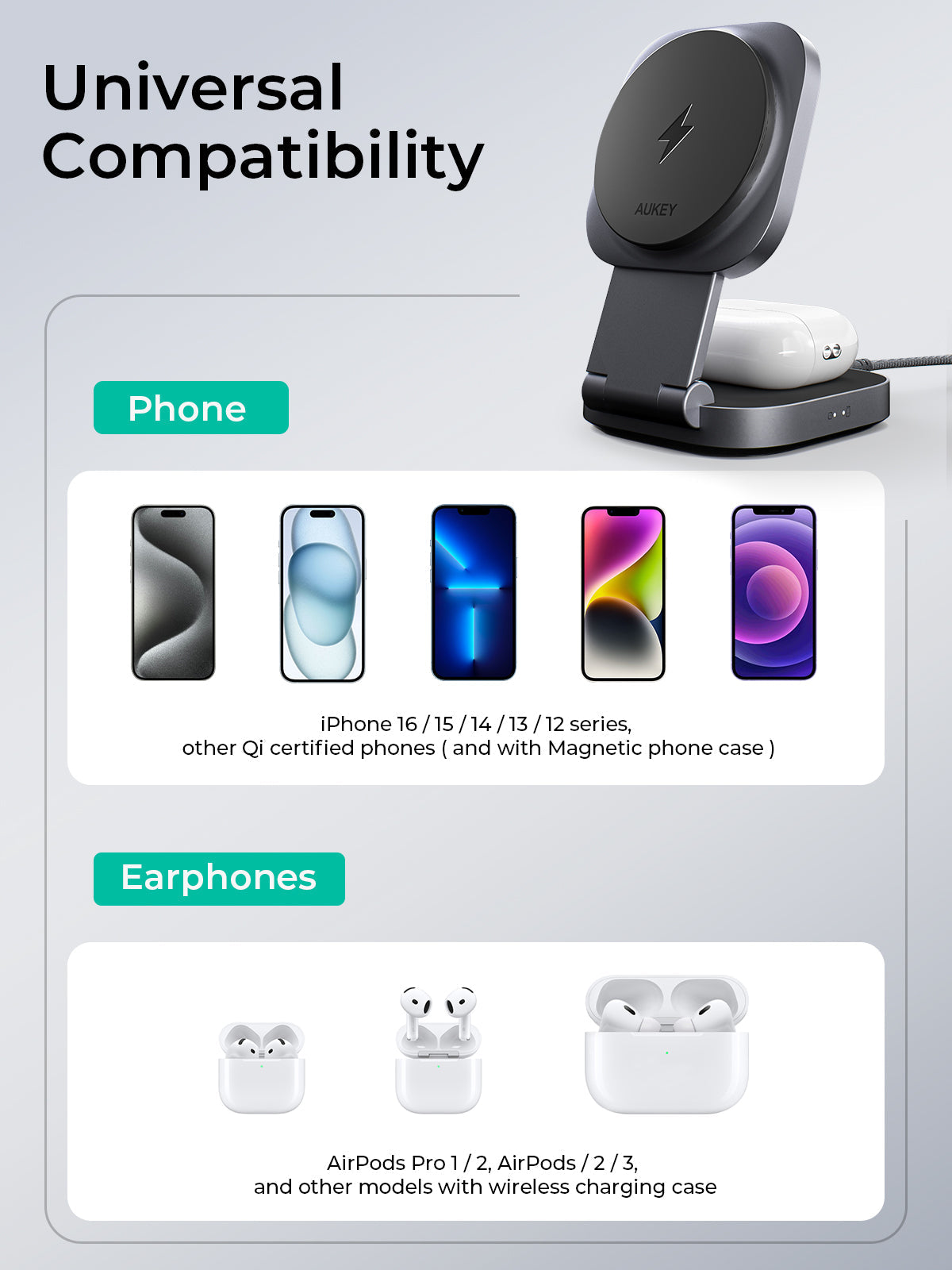 Aukey MagFusion L Qi2 Foldable 2 In 1 Magnetic Wireless Charger (LC-MC211) V1089-LLTSN1059590