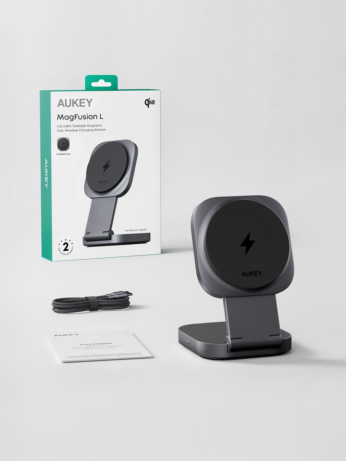 Aukey MagFusion L Qi2 Foldable 2 In 1 Magnetic Wireless Charger (LC-MC211) V1089-LLTSN1059590