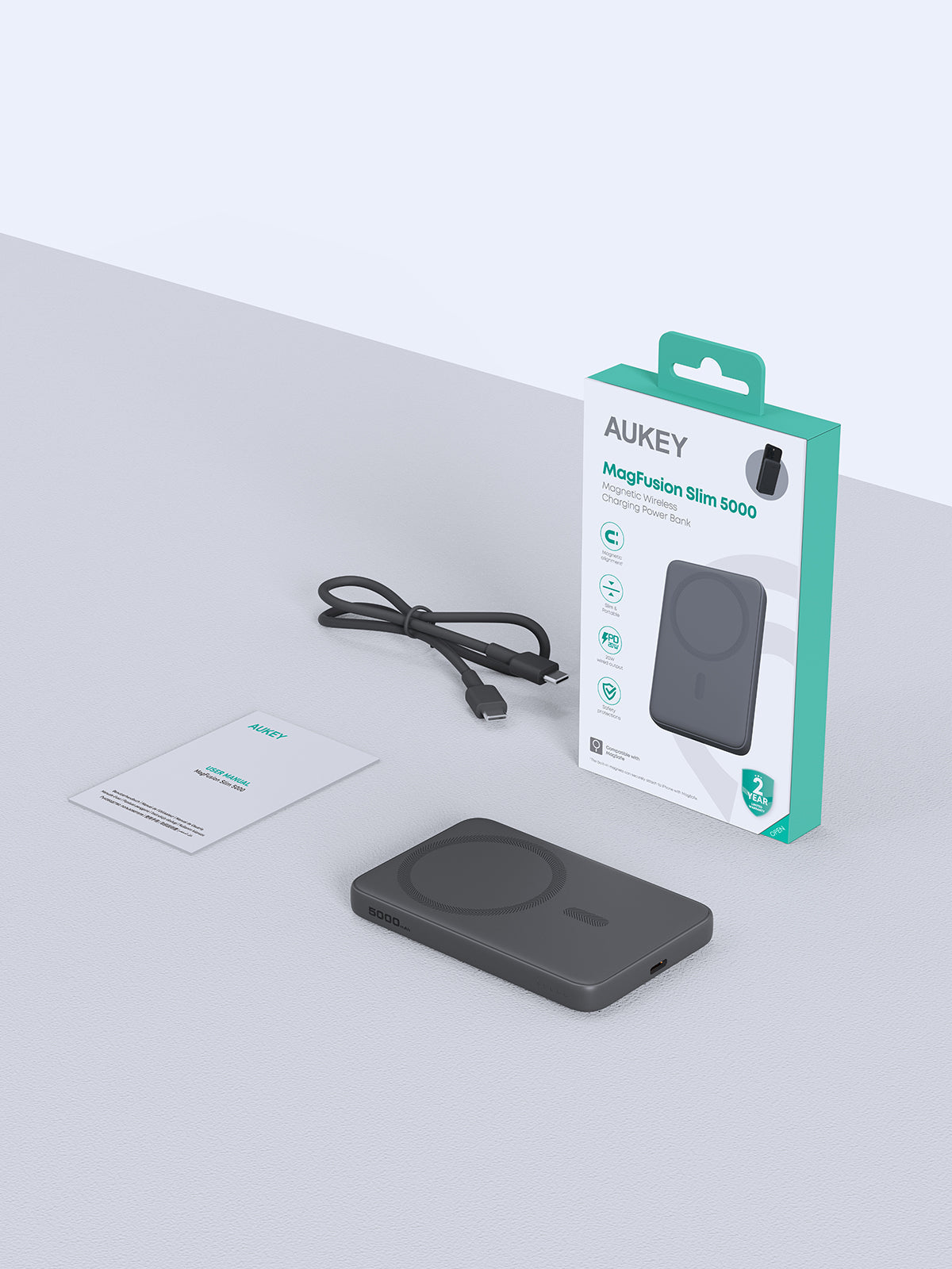 Aukey MagFusion 5000mAh Magnetic Wireless Charging Power Bank (PB-MS03) V1089-LLTSTURN1056719