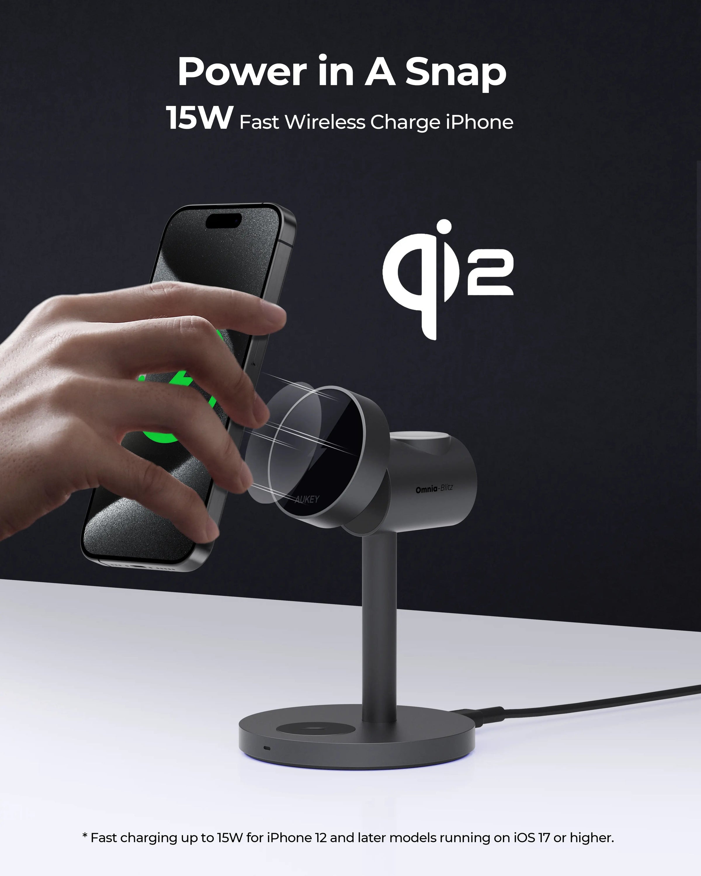 Aukey MagFusion 3-in-1 Qi2 Magnetic Fast Wireless Charging Station (LC-MC311) V1089-LLTSUKN1049280