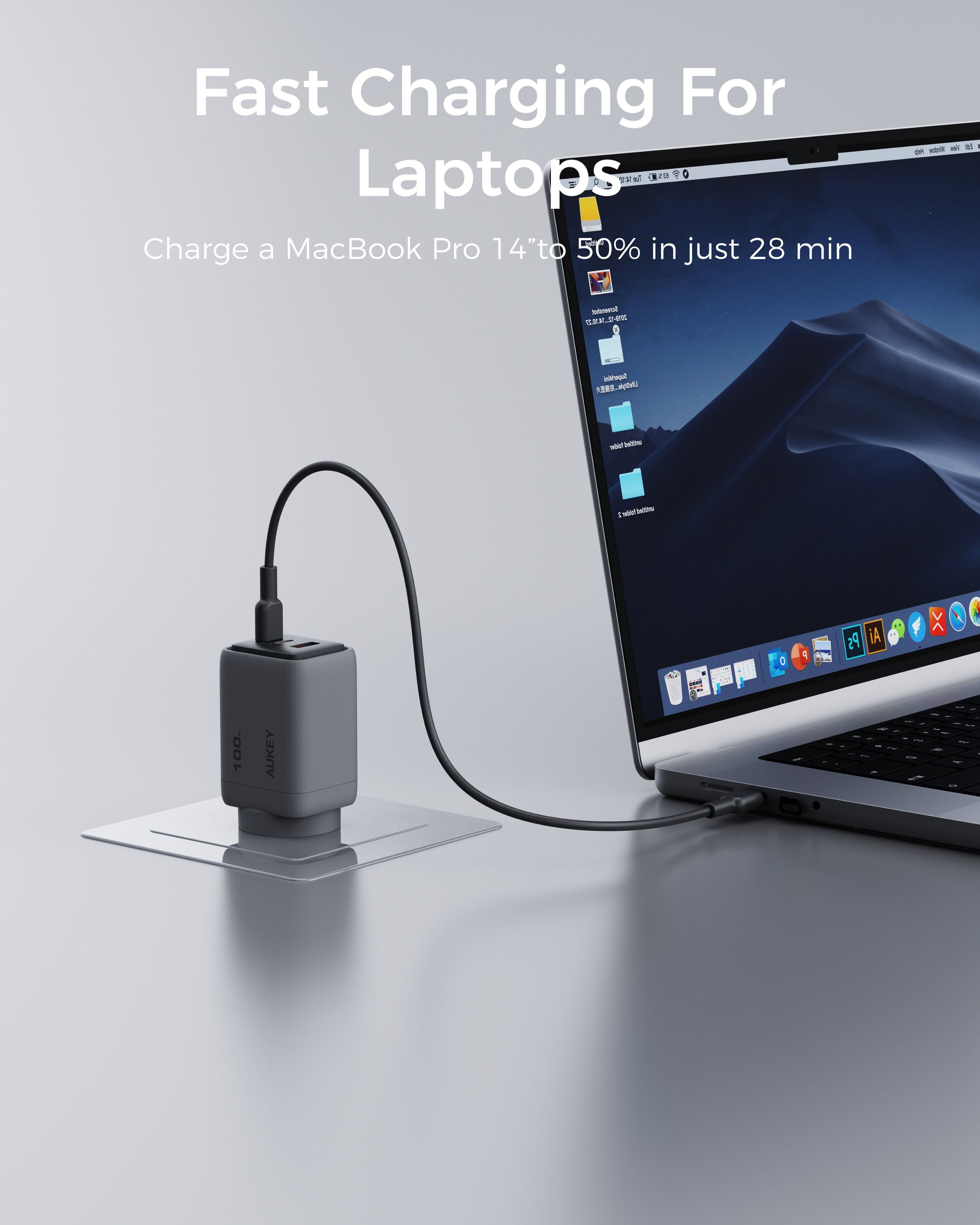 Aukey Comet 100W PD Fast Wall Charger GaN USB-C with 100W 1.8m USB-C to C Cable (PA-C5) V1089-LLYSAUN1064060