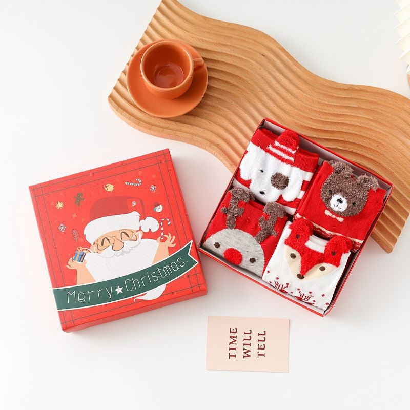 Christmas gift Christmas Socks Combed Cotton 4 Pair Medium Socks Gift Box V1091-202404022
