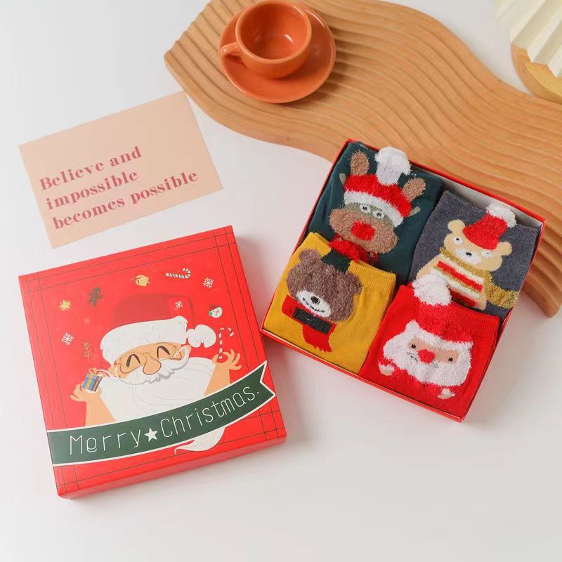 Christmas gift Christmas Socks Combed Cotton 4 Pair Medium Socks Gift Box V1091-202404023