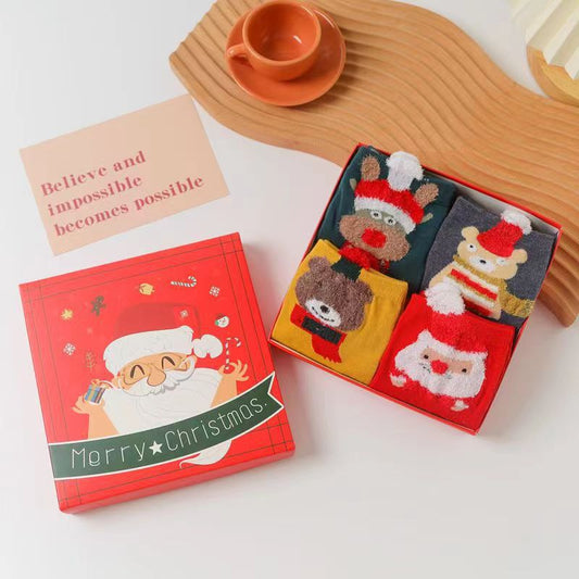 Christmas gift Christmas Socks Combed Cotton 4 Pair Medium Socks Gift Box V1091-202404023