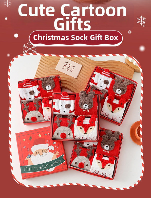 Christmas gift Christmas Socks Combed Cotton 4 Pair Medium Socks Gift Box V1091-202404024