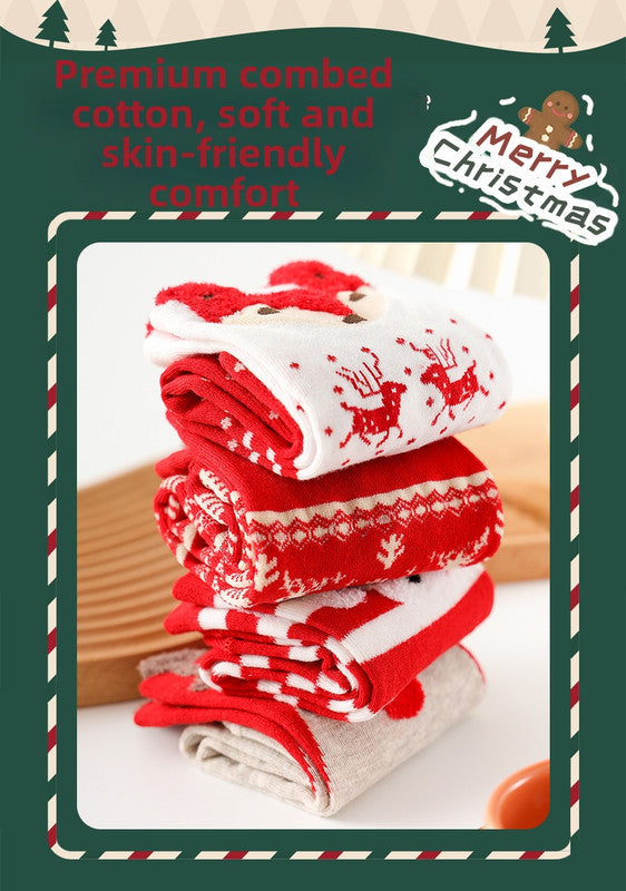 Christmas gift Christmas Socks Combed Cotton 4 Pair Medium Socks Gift Box V1091-202404024