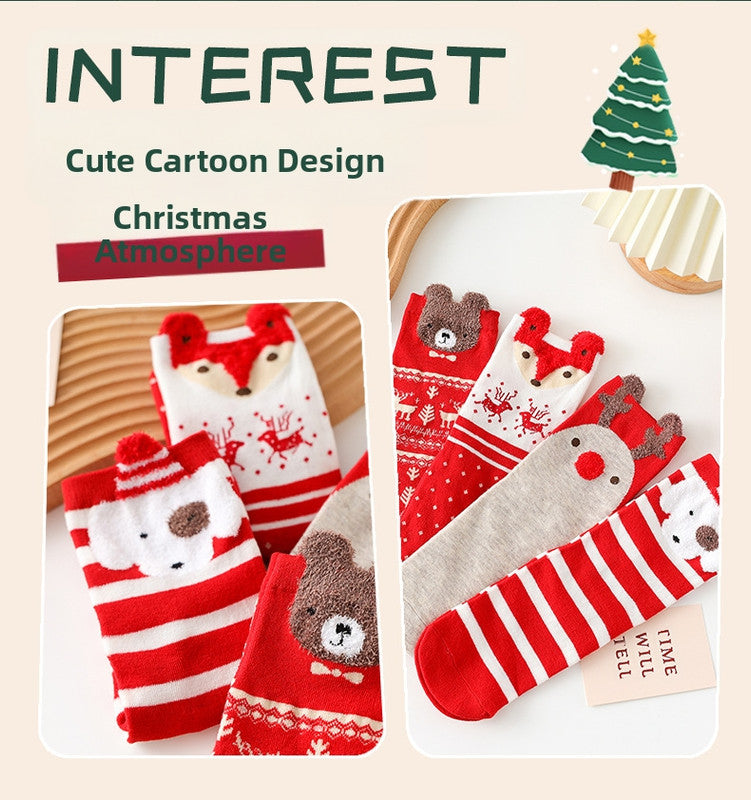Christmas gift Christmas Socks Combed Cotton 4 Pair Medium Socks Gift Box V1091-202404024