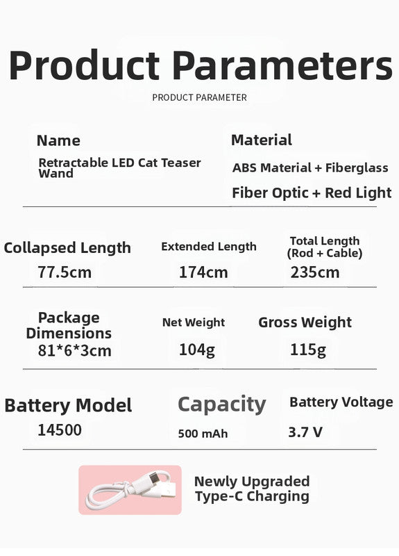 pet products Interactive LED telescopic pole cat teaser stick V1091-20250322