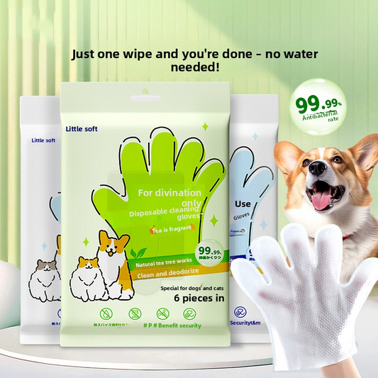pet products -free cleaning gloves for dog bathing and deodorizing, cat dry cleaning wet wipes supplies, two V1091-CWSTSJ2PCS