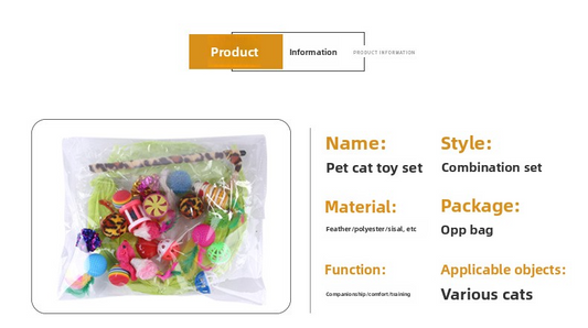 pet products Super Set (21 Pcs) - Cat Tunnel, Teaser, Mice, Jingle Balls, & Pom Poms. (Note: accessory colors V1091-CWWJ21PCS