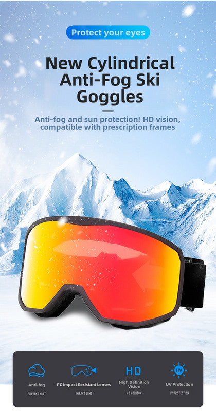 Outdoor sports products ,Winter skiing anti UV card myopia cylindrical double-layer anti fog skiing goggles V1091-SK-0472
