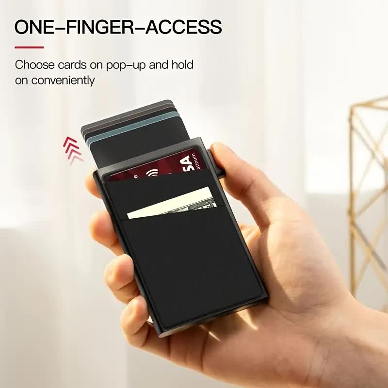 Contemporary Acrylic RFID Blocking Card Holder - Minimalist Business Wallet for Men, Automatic Pop-Up, 1pc V1091-TCSQB