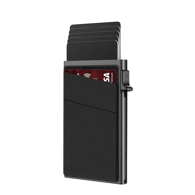 Contemporary Acrylic RFID Blocking Card Holder - Minimalist Business Wallet for Men, Automatic Pop-Up, 1pc V1091-TCSQB