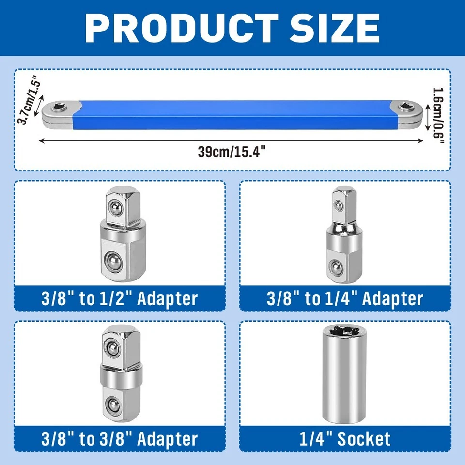 Extension Wrench Set Offset Ratchet Spanner Extender With Drive Adapters Socket