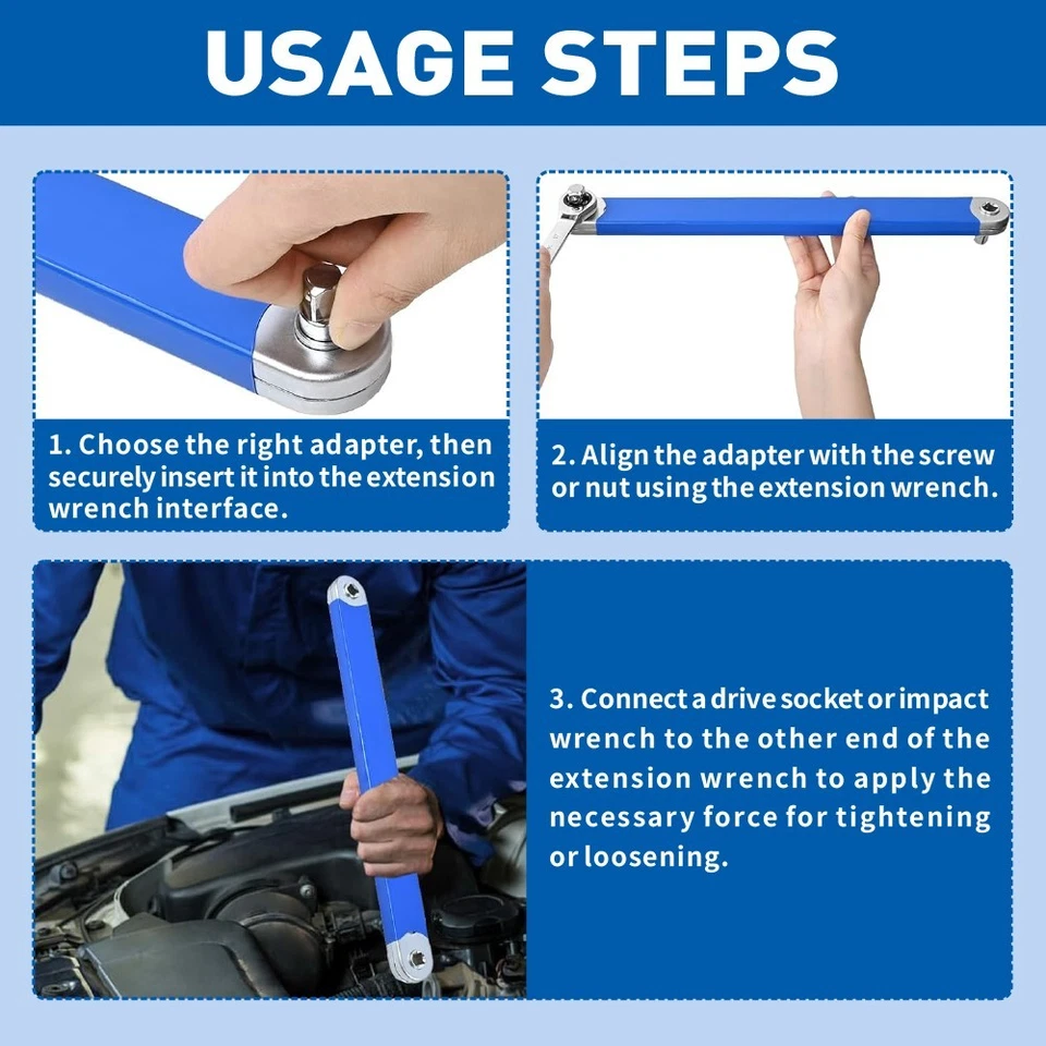 Extension Wrench Set Offset Ratchet Spanner Extender With Drive Adapters Socket