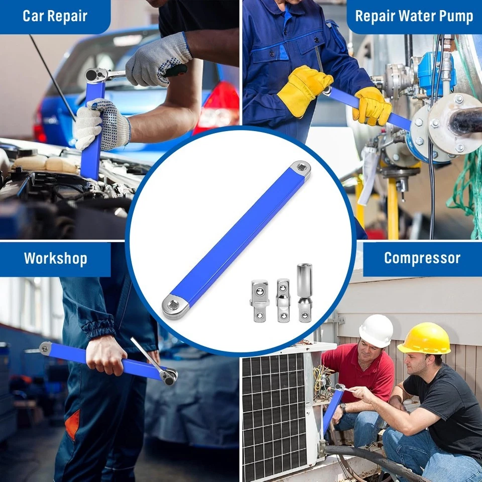 Extension Wrench Set Offset Ratchet Spanner Extender With Drive Adapters Socket