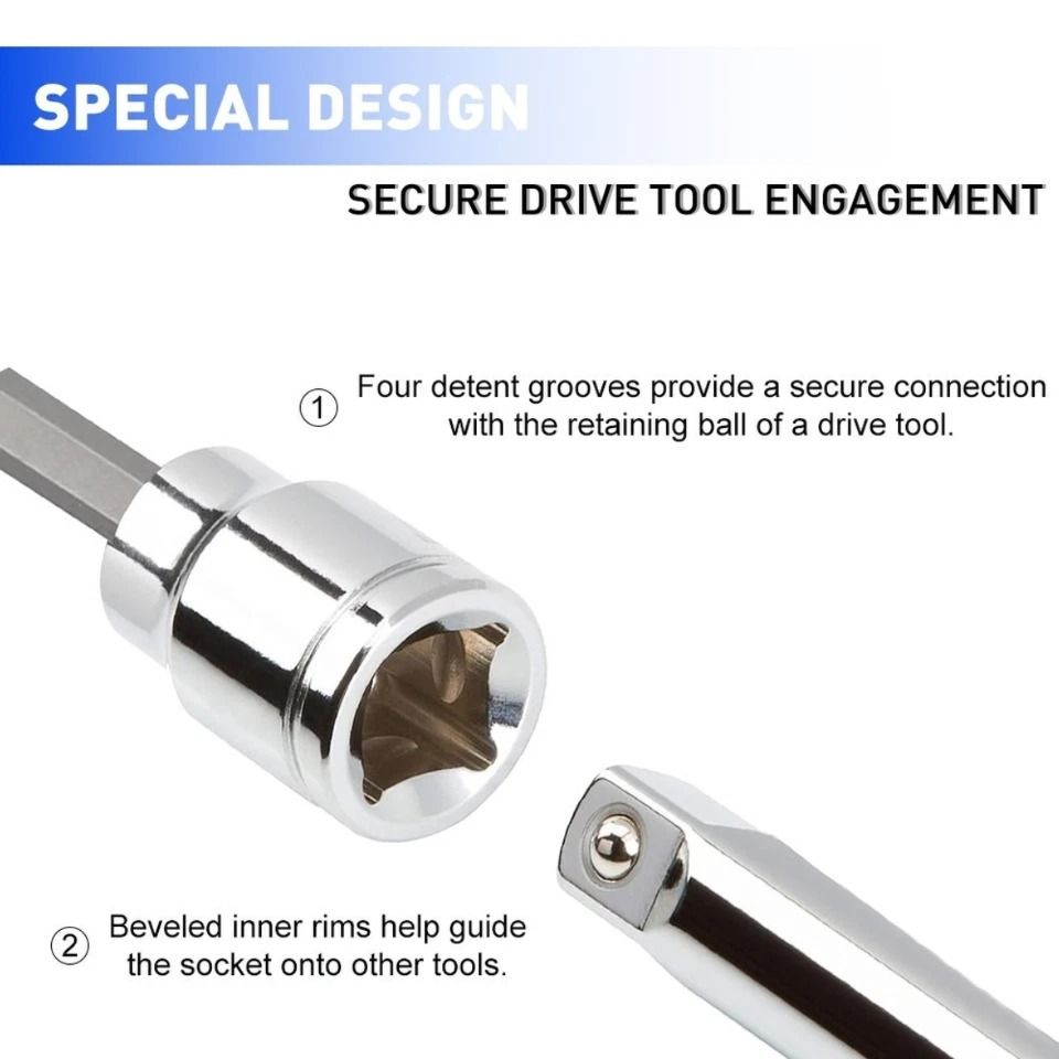 7-Pieces 3/8"Drive Extra Long Ball-End Hex Bit Allen Key Socket Set Size H3-H10