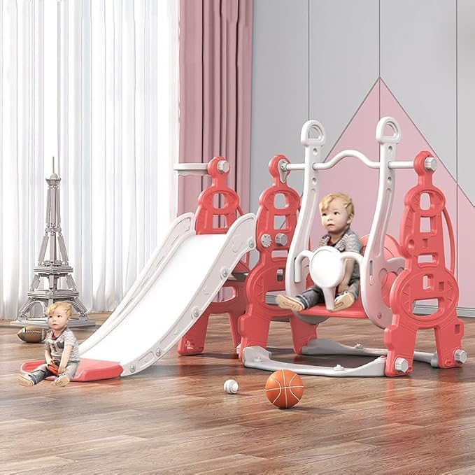 Kids Slide Swing Set Outdoor Toys Playground Activity Basketball Hoop-Pink V1097-PSSN02