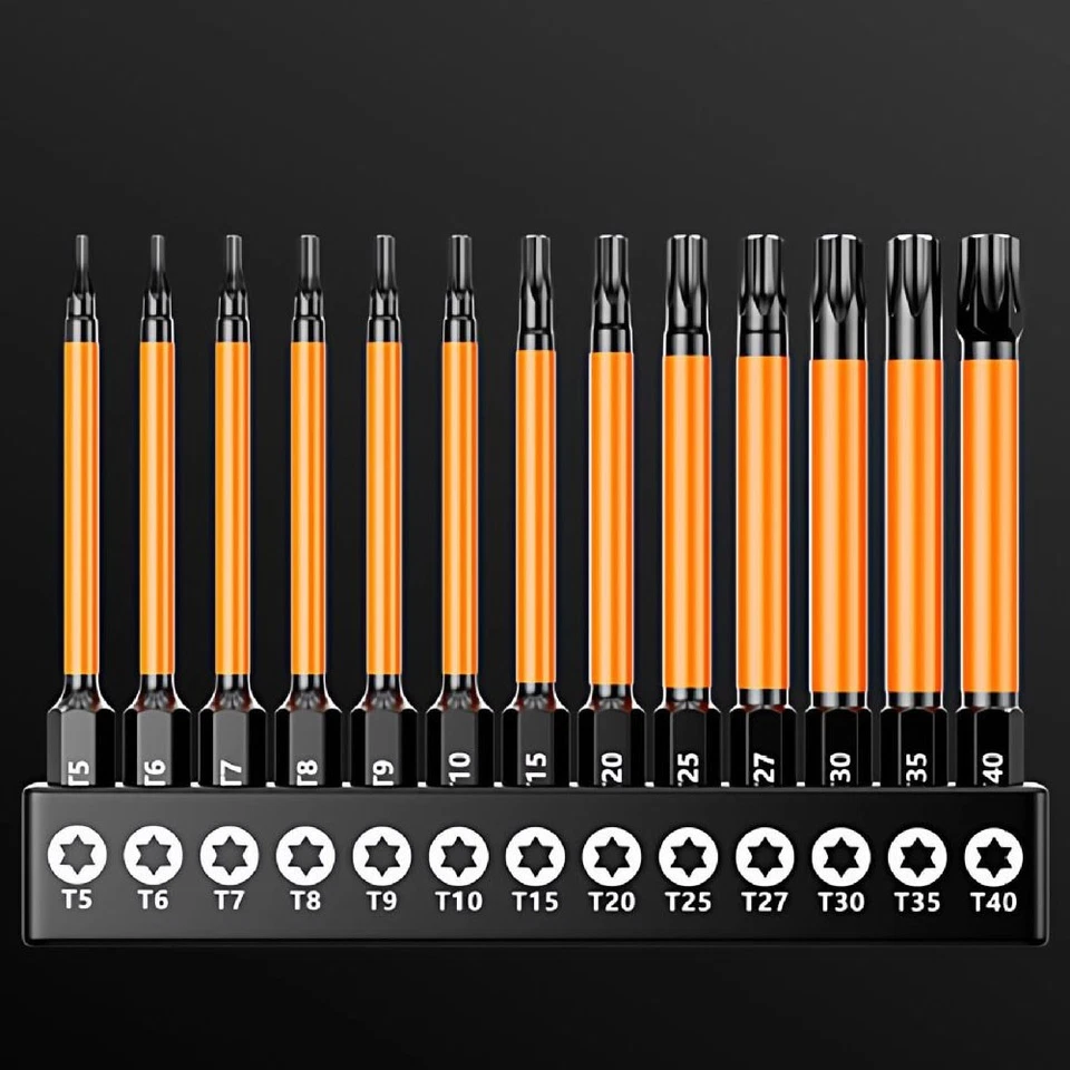 13Pc Magnetic Torx Screwdriver Bit Set 75mm Long Torque Sleeve T5-T40