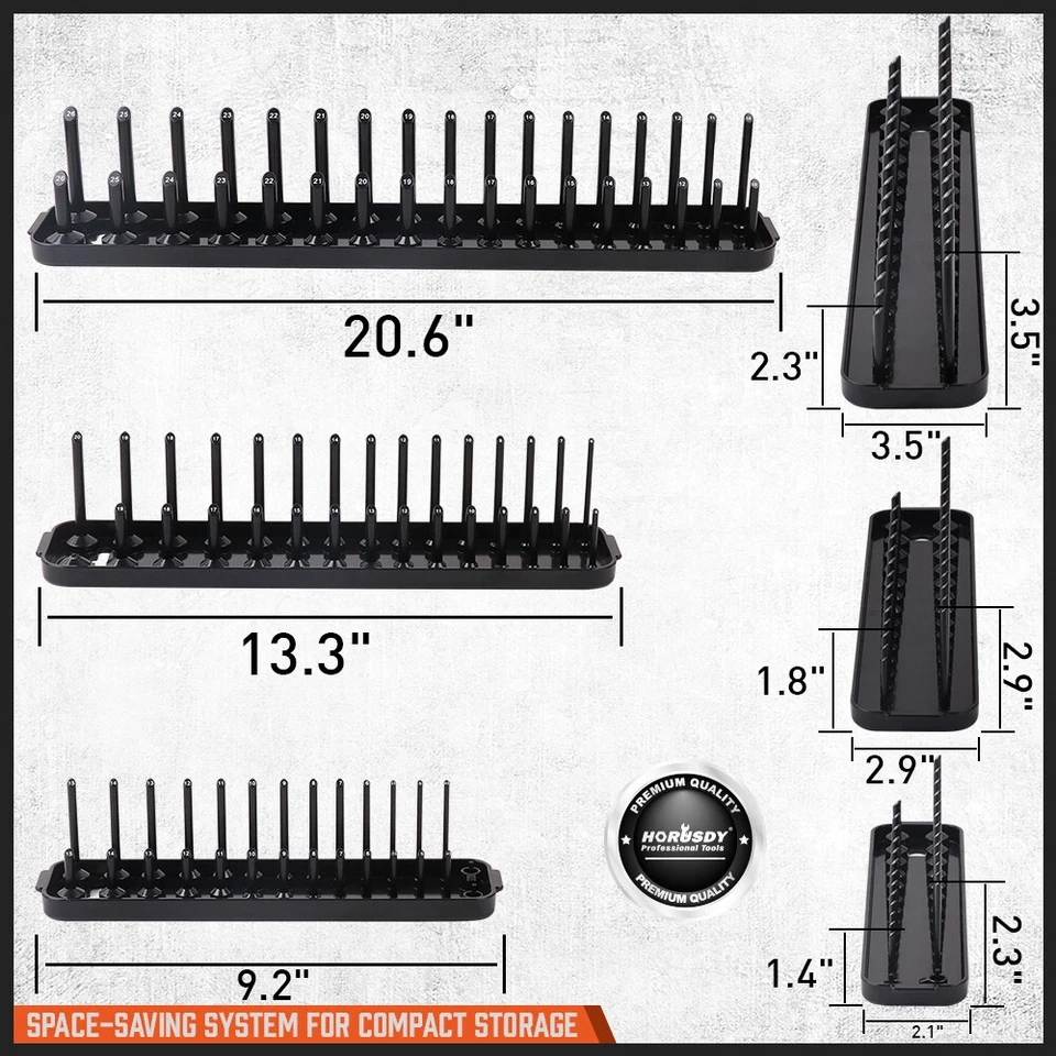 6Pcs Metric SAE Socket Tray Rack Holder Shelf Garage Organizer 1/4"/3/8"/1/2"