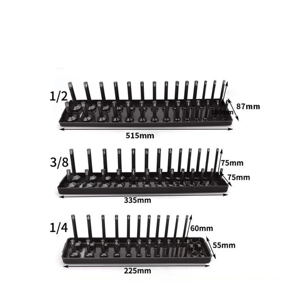 6Pcs Metric SAE Socket Tray Rack Holder Shelf Garage Organizer 1/4"/3/8"/1/2"