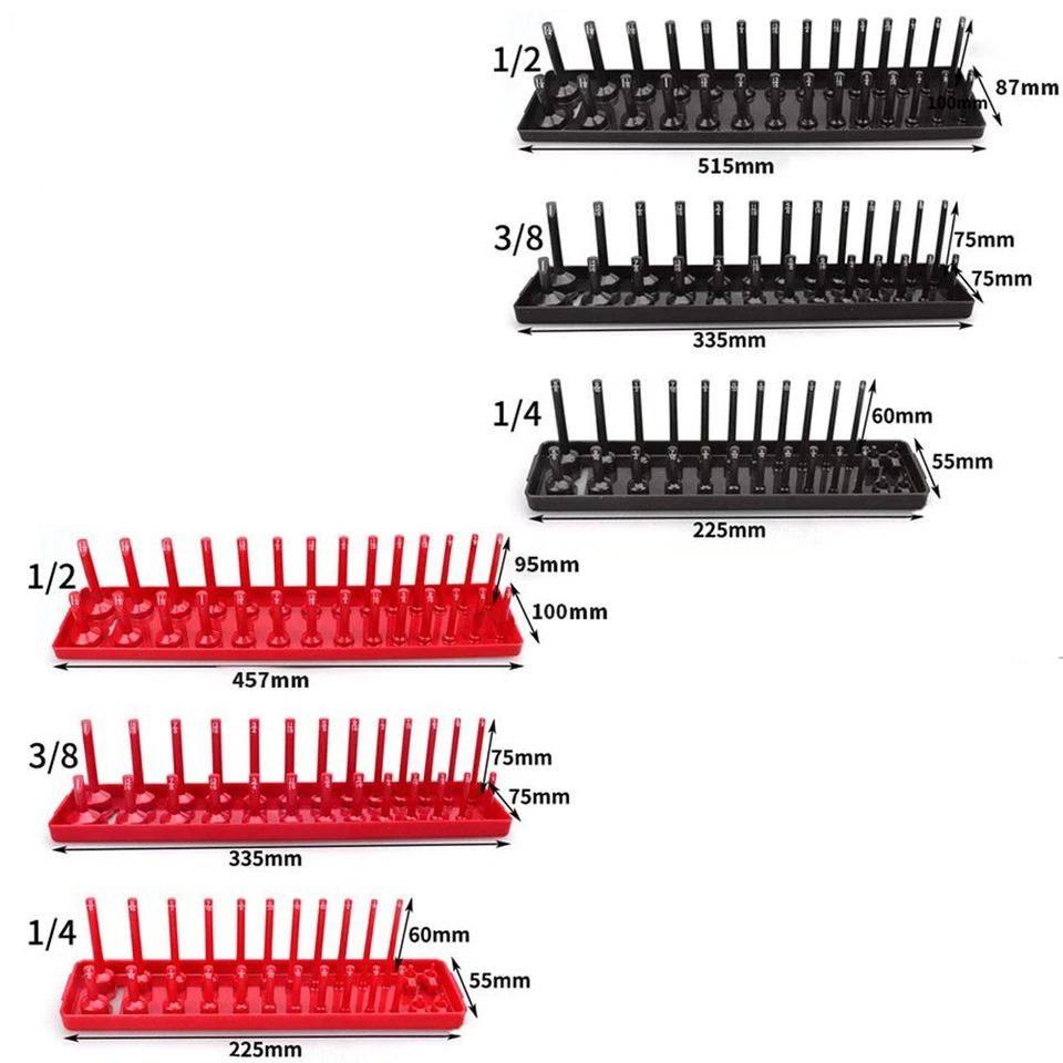 6Pcs Metric SAE Socket Tray Rack Holder Shelf Garage Organizer 1/4"/3/8"/1/2"