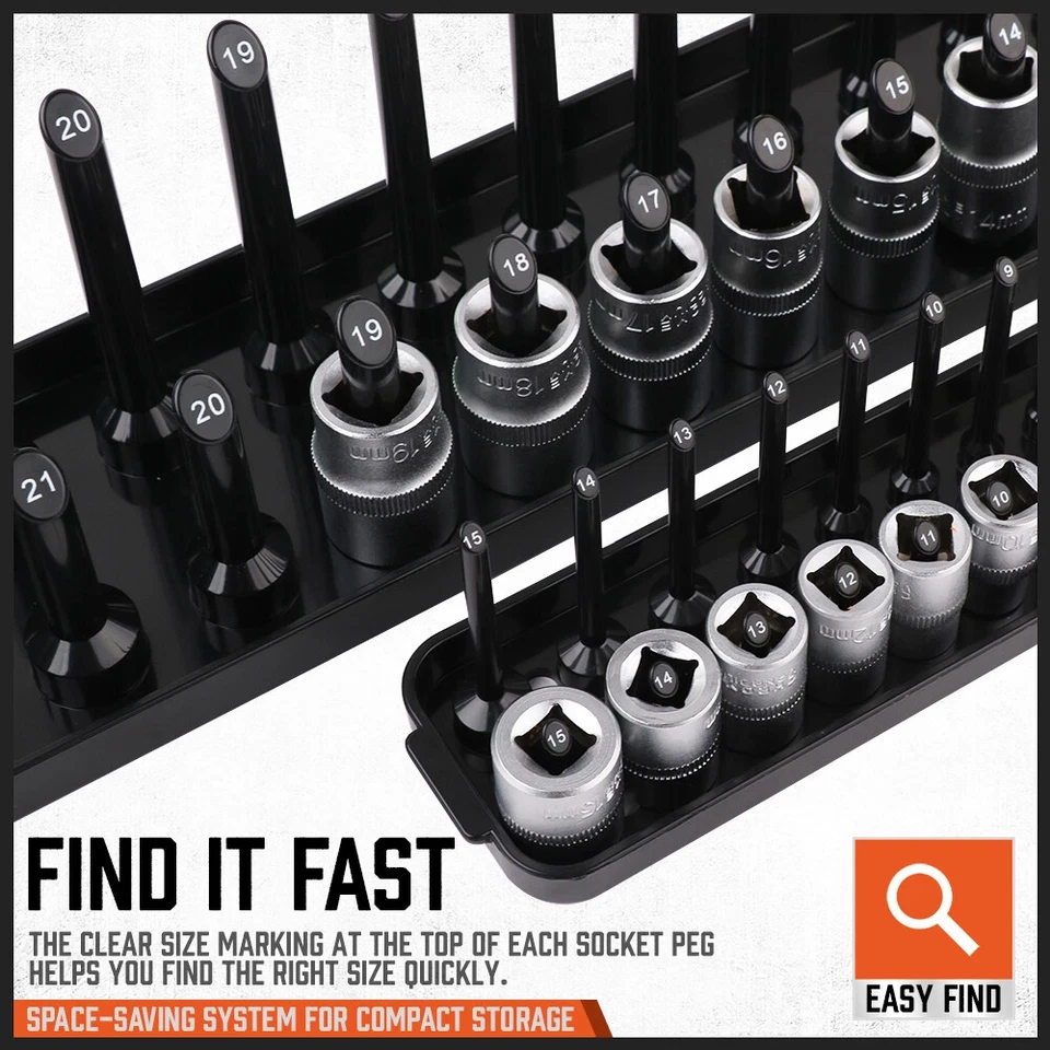 6Pcs Metric SAE Socket Tray Rack Holder Shelf Garage Organizer 1/4"/3/8"/1/2"