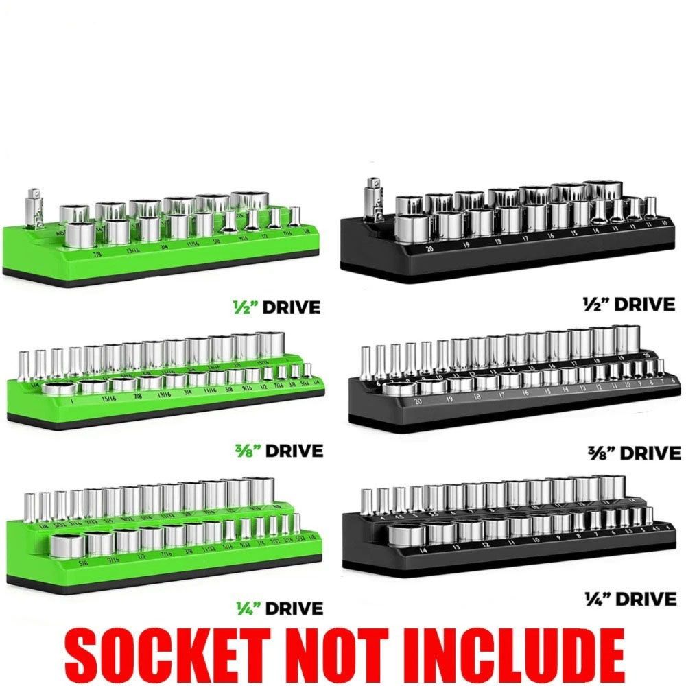 6PCS 1/4" 3/8" 1/2" 143 Slot Magnetic Socket Organizer Storage Holder Trays Set