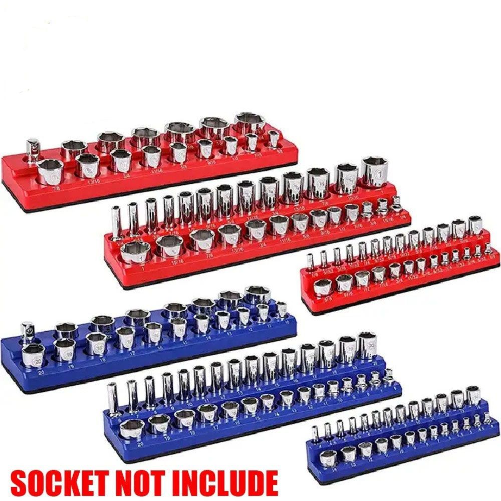 6PCS 1/4" 3/8" 1/2" 143 Slot Magnetic Socket Organizer Storage Holder Trays Set