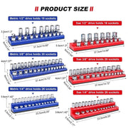 6PCS 1/4" 3/8" 1/2" 143 Slot Magnetic Socket Organizer Storage Holder Trays Set