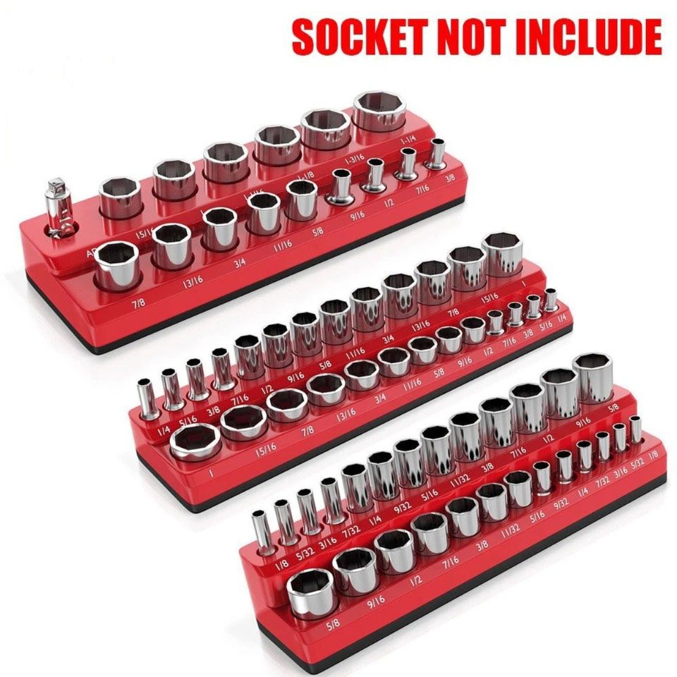 6PCS 1/4" 3/8" 1/2" 143 Slot Magnetic Socket Organizer Storage Holder Trays Set