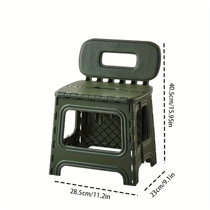 Green folding plastic stool, stool with backrest, portable stool, durable stool, comfortable seating, extra V1102-102-GRE-75162