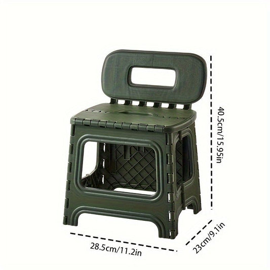 Green folding plastic stool, stool with backrest, portable stool, durable stool, comfortable seating, extra V1102-102-GRE-75162