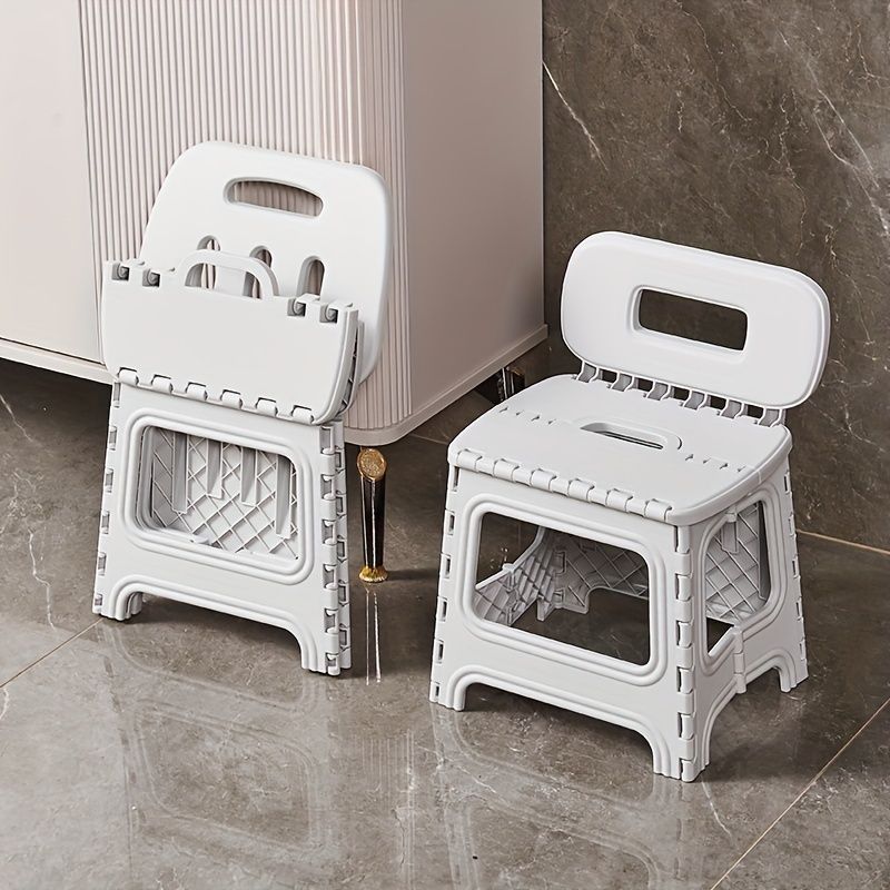 Green folding plastic stool, stool with backrest, portable stool, durable stool, comfortable seating, extra V1102-102-GRE-75162