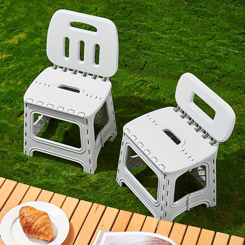 Green folding plastic stool, stool with backrest, portable stool, durable stool, comfortable seating, extra V1102-102-GRE-75162
