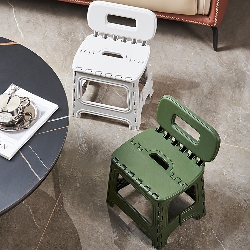White folding plastic stool, stool with backrest, portable stool, durable stool, comfortable seating, extra V1102-102-GRE-75163