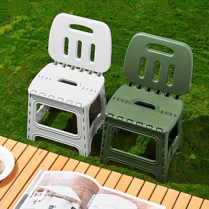 White folding plastic stool, stool with backrest, portable stool, durable stool, comfortable seating, extra V1102-102-GRE-75163