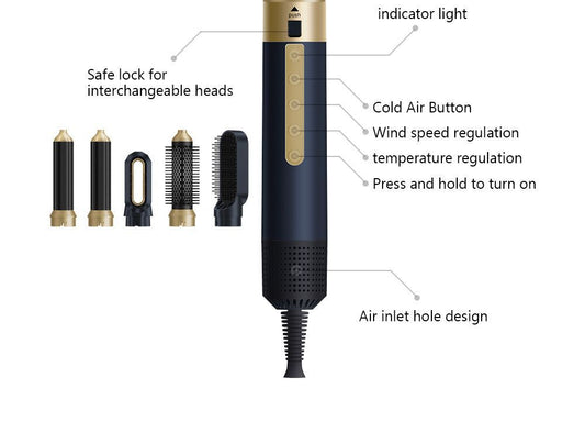 5-in-1 hair dryer, hair styling tool, hot air comb, straightening and curling, automatic curling iron, high-speed motor, Australian hair care, multifunction hair brush - Black - Size 6